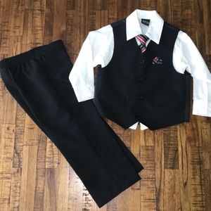 TFW 4 piece suit set black pinstripe w red size 3